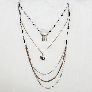 Silver & Bronze Layered Beaded Statement Necklace